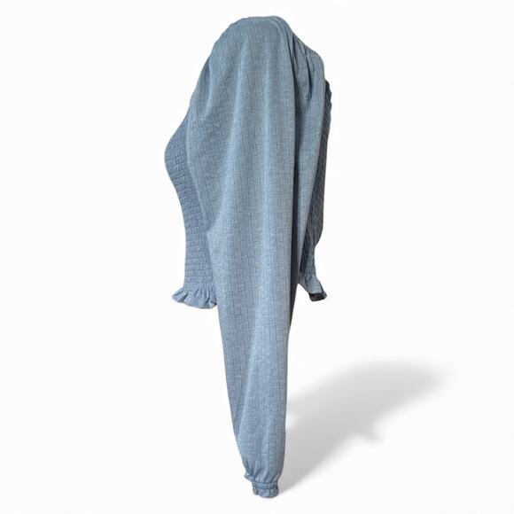 SO Women’s Crop Top Peasant Boho Solid Blue Long Sleeve Size L - Picture 2 of 6